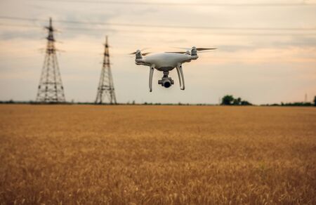 drone, quadrocopter in flight close-up on an unusual background.