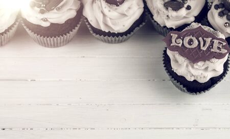 Birthday cupcake. Cupcakes for Valentine's Day. Love cupcakes with love.の写真素材
