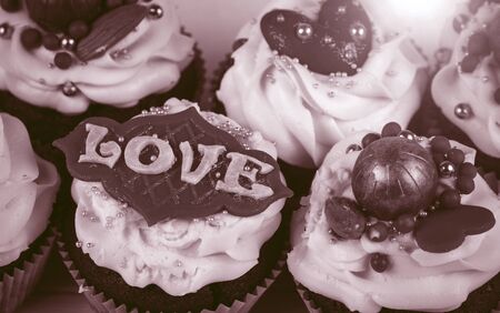Birthday cupcake. Cupcakes for Valentine's Day. Love cupcakes with love.の写真素材