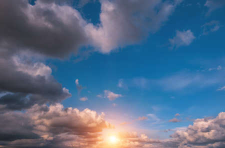voluminous summer clouds, colorful and speckled. Beautiful sky.の写真素材