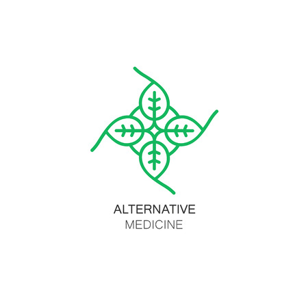 Vector leaf icon and logo design template in outline style - abstract monogram for alternative medicine, holistic centers, natural cosmetics. Green and health concept.のイラスト素材