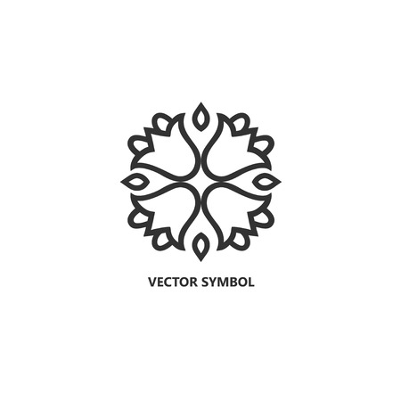 Vector floral icon and logo design template in outline style - abstract monogram and emblem for fashion, beauty and jewelry industry.のイラスト素材