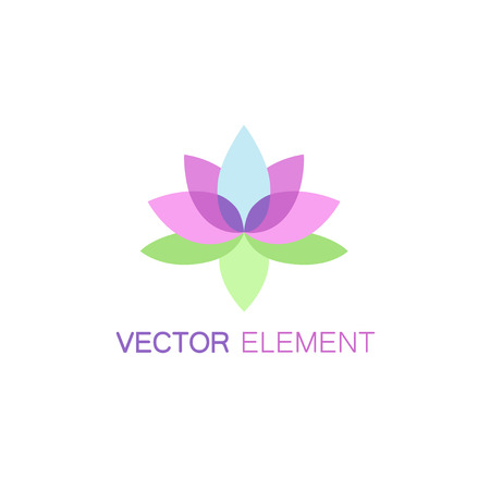 Abstract lotus icon and design template in flat style - vector monogram and emblem for health & spa centers, organic cosmetics, yoga classes and medical centers.のイラスト素材