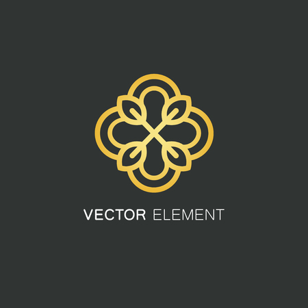 Vector floral icon and logo design template in outline style - abstract luxury monogram and emblem for fashion, beauty and jewelry industry.のイラスト素材