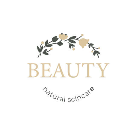 Minimalist elegant flower with cute flowers in circle - cosmetics, yoga and spa design inspiration.のイラスト素材
