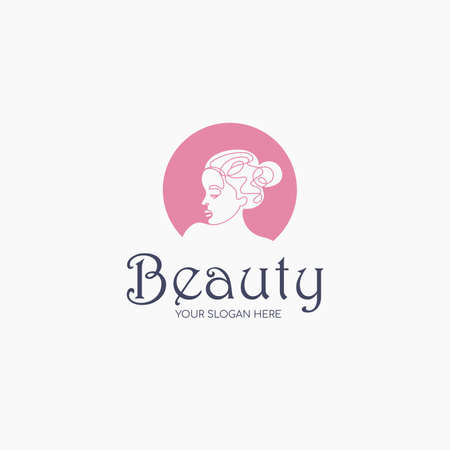 Vector logo design template in trendy linear style - woman face.のイラスト素材