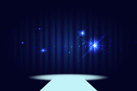 Curtain bulb frame background with blue light lamp illustration designのイラスト素材