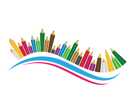 Set of colored pencils on white backgroundのイラスト素材