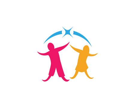 Adoption and Community care design, two children in silhouette template illustration.のイラスト素材