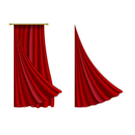Realistic luxury curtain cornice decor domestic fabric interior drapery textile lambrequin, vector illustration curtainsのイラスト素材