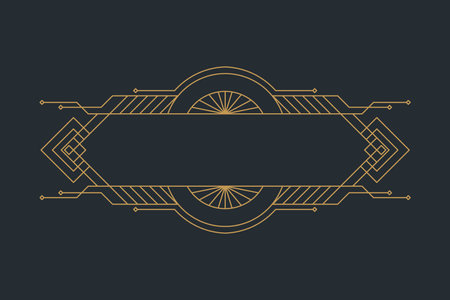 Art deco frames, golden elegant antique borders, decorative game buttons or labels isolated on dark backgroundのイラスト素材