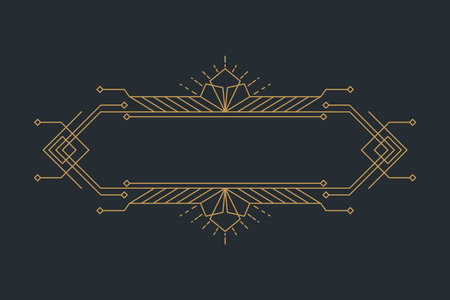Art deco frames, golden elegant antique borders, decorative game buttons or labels isolated on dark backgroundのイラスト素材