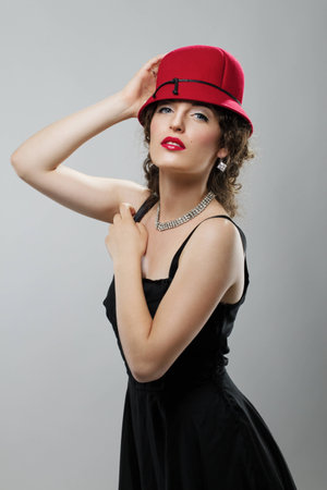 Woman in hat retro portrait 