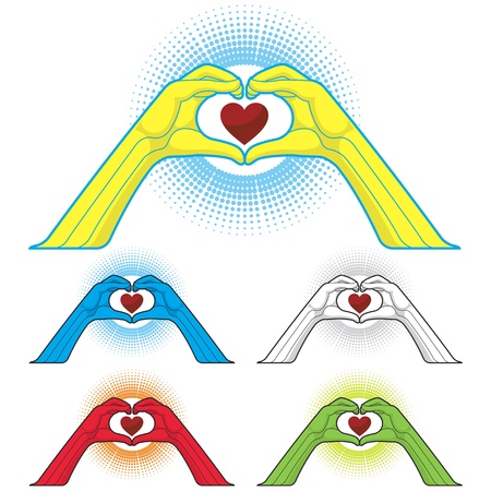 Illustration vector of hand making heart sign with red heart insideのイラスト素材