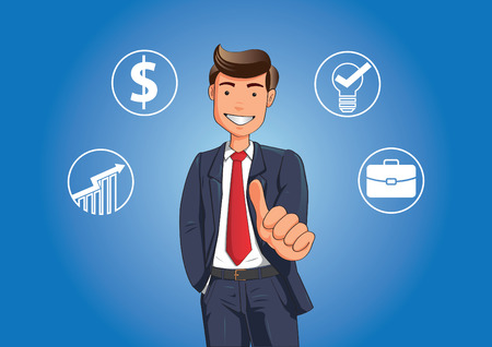Happy smiling young business man with thumbs up gestureのイラスト素材