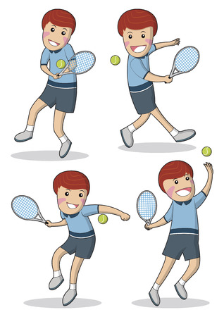 Collection Illustration of men with different positions of playing tennisのイラスト素材