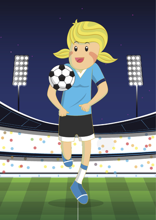 Illustration of a girl playing football at the fieldのイラスト素材