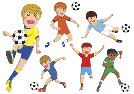 boys cartoon playing footballのイラスト素材