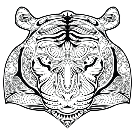 Tiger face illustration coloring pageのイラスト素材