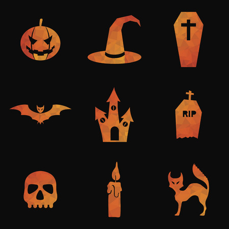 Set of polygon design Halloween icons orange colorのイラスト素材