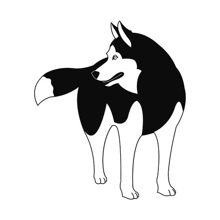 Isolated silhouette of a Siberian Husky on a white backgroundのイラスト素材