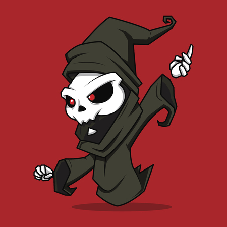 Ghost Wizards cartoon character isolated on a red background. Halloween death characterのイラスト素材