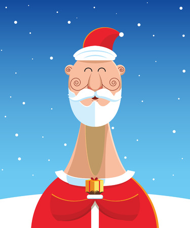 Santa Claus with gift over snow landscape background. illustrationのイラスト素材
