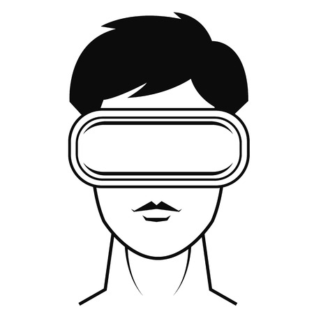 Virtual reality headset man line icon isolated on white backgroundのイラスト素材