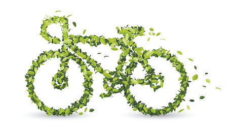 Bicycle from green leaves,energy saving concept, illustration on white backgroundのイラスト素材