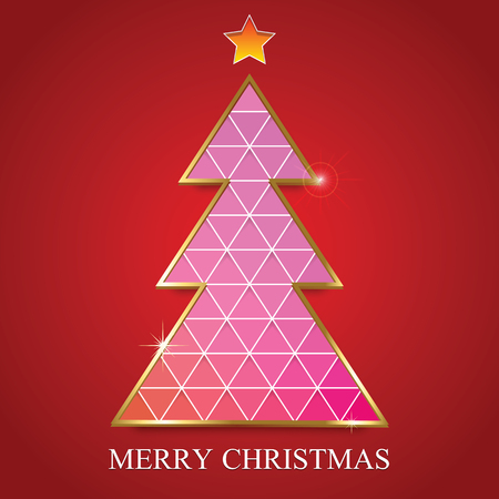 Merry Christmas tree triangle on red background card design template.のイラスト素材