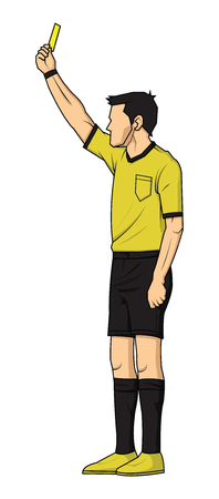 soccer referee showing yellow card. referee on football match showing foul. vector illustration with sport character.のイラスト素材