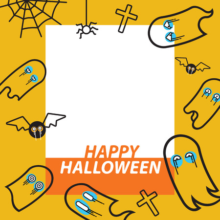 Ghost flying flat design thin line Halloweenのイラスト素材