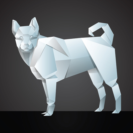 Origami White Dog isolated from grey background. vector illustration.のイラスト素材