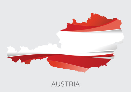Map Of Austria With Flag As Texture Isolated On Grey Background. Vector Illustrationのイラスト素材