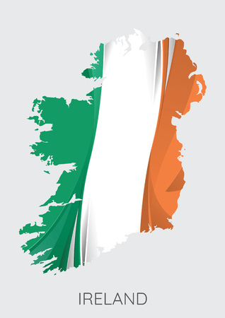 Map of Ireland with flag as texture isolated on grey background.のイラスト素材