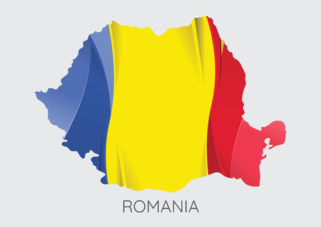 Map of Romania with flag as texture isolated on grey background.のイラスト素材