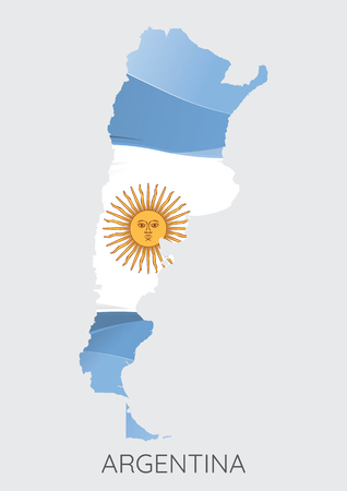 Map of Argentina with flag as texture isolated on grey background.のイラスト素材