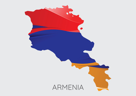 Map of Armenia with flag as texture isolated on grey background.のイラスト素材