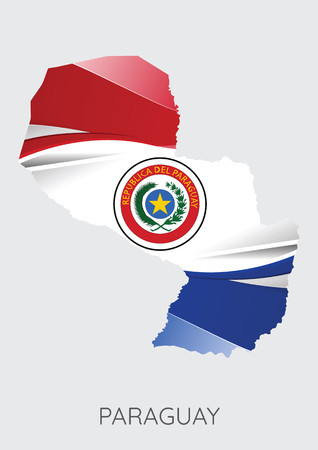 Map of Paraguay with flag as texture isolated on grey background.のイラスト素材