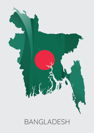 Map Of Bangladesh With Flag As Texture Isolated On Grey Background. Vector Illustration Map Of Bangladesh With Flag As Texture Isolated On Grey Background. Vector Illustration
