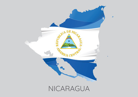 Map Of Nicaragua With Flag As Texture Isolated On Grey Background. Vector Illustrationのイラスト素材