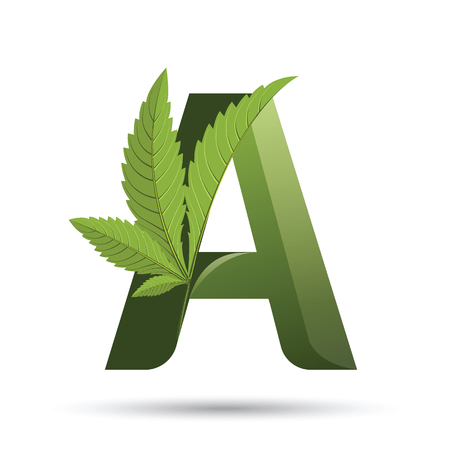 letter A. medical marijuana, cannabis green leaf logo. vector illustration.のイラスト素材