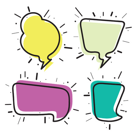 Hand drawn thought and speech bubbles. empty speech bubbles. sketch hand drawn color set vector illustration.のイラスト素材