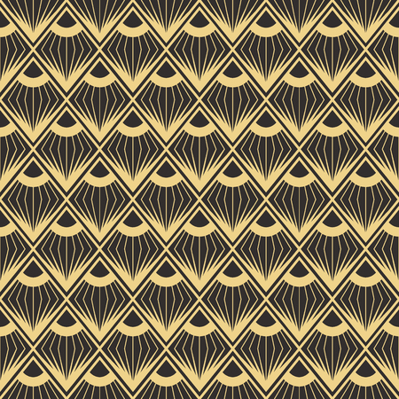 Vector modern geometric tiles pattern. golden lined shape. Abstract art deco seamless luxury background.のイラスト素材