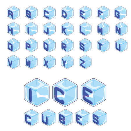 3d isometric alphabet set, font ice cubes style on white background.のイラスト素材