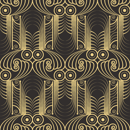 Vector modern geometric tiles pattern. golden lined shape. Abstract art decor seamless luxury background.のイラスト素材