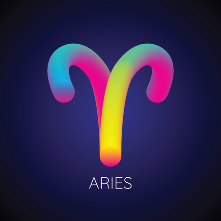 Colorful blending aries zodiac sign. Modern abstract 3D render design element. vector illustration.のイラスト素材