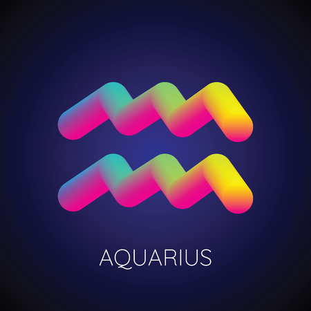 Colorful blending aquarius zodiac sign. Modern abstract 3D render design element. vector illustration.のイラスト素材