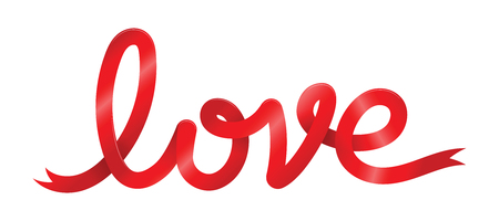 red ribbons love text isolated on white background. vector illustration.のイラスト素材