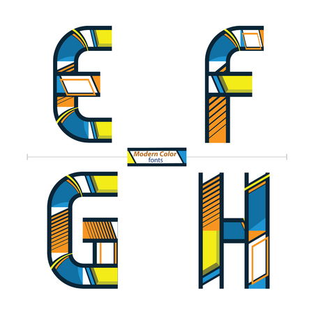 Vector graphic alphabet in a set E,F,G,H, with modern color styleのイラスト素材